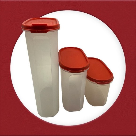 Tupperware Vintage Modular Mate Lot of 3 Containers with Red Lids Collectible - Picture 5 of 16
